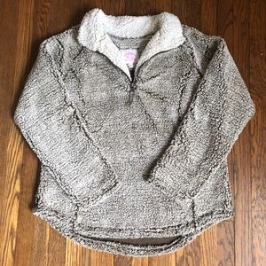 Cozy Sherpa Brown cream fleece pullover sweater XL